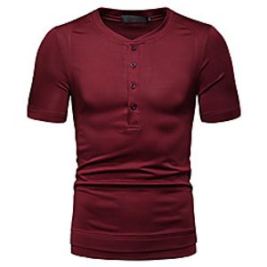Men's T shirt non-printing Solid Colored Button-Down Short Sleeve Casual Tops Simple Casual Black Wine Light gray miniinthebox