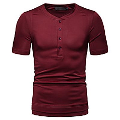 Men's T shirt non-printing Solid Colored Button-Down Short Sleeve Casual Tops Simple Casual Black Wine Light gray miniinthebox
