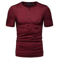 Men's T shirt non-printing Solid Colored Button-Down Short Sleeve Casual Tops Simple Casual Black Wine Light gray miniinthebox - thumbnail