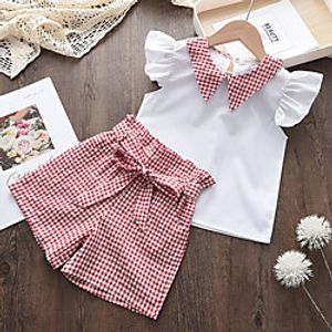 Kids Girls' Shirt  Shorts Clothing Set 2 Pieces Sleeveless Pink Plaid Lace up Patchwork Flying Sleeve Daily Preppy Style Regular 2-6 Years Lightinthebox