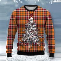 Skull Christmas Tree Plaid  Check Gothic Men's Knitting Print Ugly Christmas Sweater Pullover Sweater Jumper Knitwear Outdoor Daily Vacation Christmas Long Sleeve Crewneck Sweaters Orange Fall Winter Lightinthebox - thumbnail