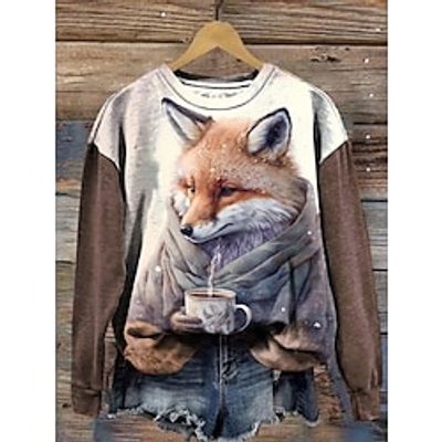 Women's Sweatshirt Pullover Graphic Active Sportswear Funny Print Brown Casual Sports Round Neck Long Sleeve Top Micro-elastic Fall  Winter Lightinthebox
