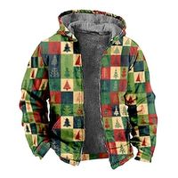 Christmas Tree Merry Christmas Casual Men's Fleece Jacket Coat Hoodie Jacket Christmas Daily Wear Vacation Winter Hooded Long Sleeve White Dark Green Green S M L Polyester Jacket Lightinthebox - thumbnail