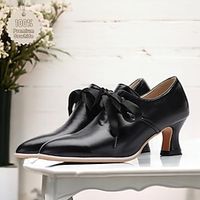 Women's Heels Pumps Ladies Shoes Valentines Gifts Handmade Shoes Vintage Shoes Party Outdoor Valentine's Day Bowknot Kitten Heel Pointed Toe Elegant Vintage Leather Lace-up Black Lightinthebox