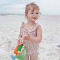 Toddler Girls' Swimsuit School Graphic Active Ruffle Bathing Suits 3-7 Years Summer One piece swimsuit beige striped One piece swimsuit red brown flowers One piece swimsuit beige flowers Lightinthebox - thumbnail