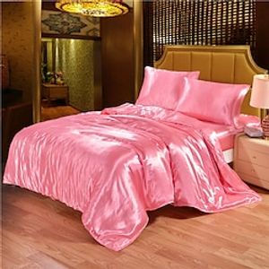 4pcs Silk Bedding Set Satin Queen King Size Bed Set Comforter Quilt Duvet Cover Linens with Pillowcases and Bed Sheet Lightinthebox