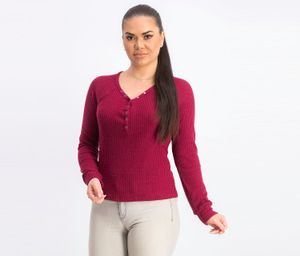 Womens Cozy Waffle-Knit Henley Top  Maroon