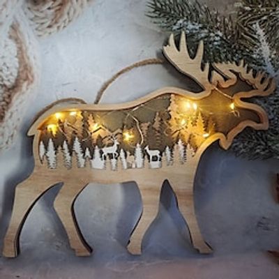1pc Wooden Wall Art Decor, Christmas Reindeer Hanging Wall Ornament For Home Cafe Bar Store Decoration Without Light Lightinthebox