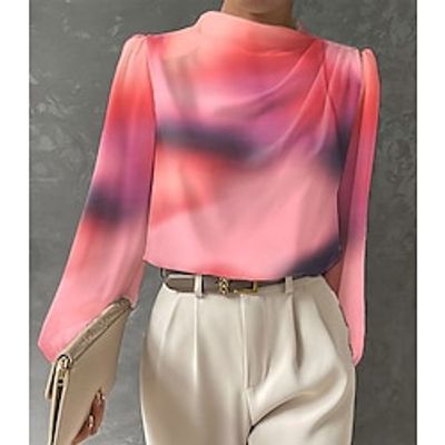 Women's Shirt Blouse Tie Dye Red Blue Purple Print Long Sleeve Work Fashion Off Shoulder Regular Fit Spring   Fall Lightinthebox