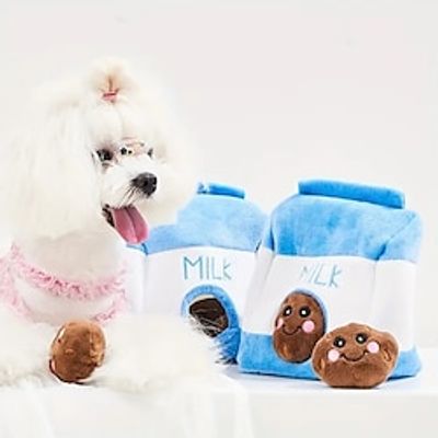 Milk Box Shaped Dog Plush Toy Squeaky Dog Hide And Seek Puzzle Toy With Sound Interactive Dog Food Leaking Dispenser Toy Dog Snuffing Toy Lightinthebox