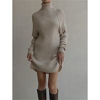 Women's Sweater Dress Turtleneck Ribbed Knit Polyester Knitted Fall Winter Long Outdoor Daily Going out Fashion Streetwear Casual Long Sleeve Solid Color Black White Fuchsia S M L miniinthebox - thumbnail