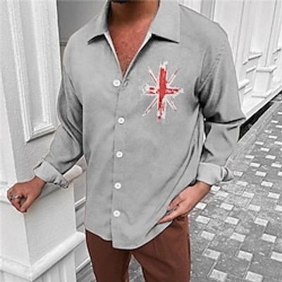 Men's Shirt National Flag Turndown Brown Gray 3D Print Outdoor Street Long Sleeve Button-Down Print Clothing Apparel Fashion Designer Casual Breathable miniinthebox