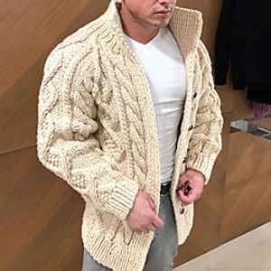 Men's Knitted Solid Color Cardigan Long Sleeve Sweater Cardigans Stand Collar Fall Winter Black Beige miniinthebox
