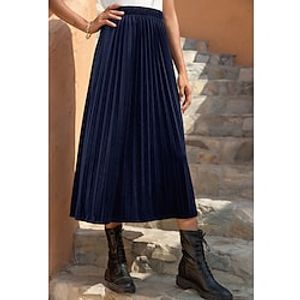 Women's Streetwear Swing Skirts Office / Career Casual Daily Solid Colored Pleated Gray Navy Blue S M L / Loose miniinthebox