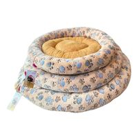 Coco Kindi Paw Printed Peach Washable Pizza Fur Bed For Dogs & Cats - Size 3