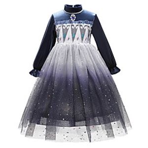 Kids Little Girls' Dress Galaxy Color Block A Line Dress Birthday Performance Ruched Mesh Lace Dusty Blue Maxi Long Sleeve Princess Costume Dresses Fall Spring Regular Fit 2-8 Years Lightinthebox