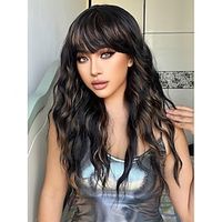 22 Inch Long Wavy Orange Black Brown Blonde Ombre Synthetic water wave Wigs with Bangs Cosplay Natural Curly Hair Wig for Women Heat Resistant curly wigs for miniinthebox - thumbnail