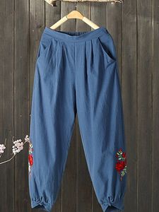 Fashion plus size loose embroidered casual straight-leg pants