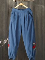 Fashion plus size loose embroidered casual straight-leg pants - thumbnail