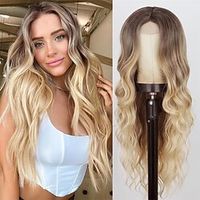 Long Wavy Wig Ombre blonde wig Middle Part Curly Wavy Hair for Women 24 Inch Long Blonde Wig Natural Looking Heat Resistant Hair for Girls Daily Party Use Lightinthebox - thumbnail