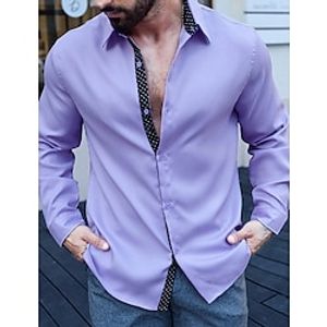 Men's Shirt Button Up Shirt Casual Shirt Purple Long Sleeve Polka Dot Color Block Lapel Daily Vacation Patchwork Clothing Apparel Fashion Casual Smart Casual Lightinthebox