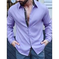 Men's Shirt Button Up Shirt Casual Shirt Purple Long Sleeve Polka Dot Color Block Lapel Daily Vacation Patchwork Clothing Apparel Fashion Casual Smart Casual Lightinthebox - thumbnail