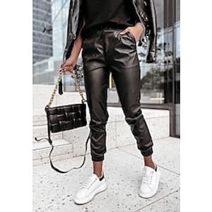 Women's Leather Pants Pants Trousers Black Casual Daily Casual Daily Pocket Full Length Outdoor Solid Colored S M L XL Lightinthebox