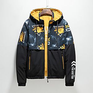Men's Jacket Daily Fall Winter Regular Coat Regular Fit Windproof Rain Waterproof Casual Jacket Long Sleeve Color Block Print Blue Yellow miniinthebox