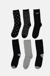 Womens 6 Pairs Cotton Crew Socks  Black Combo