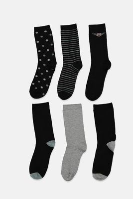 Womens 6 Pairs Cotton Crew Socks  Black Combo