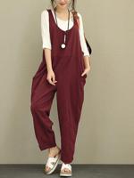 Pure Color Frog Button Women Jumpsuits