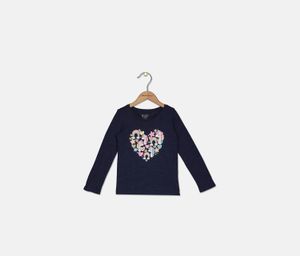 Girls Printed Heart Shape Long Sleeve Top  Evening Blue