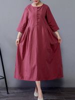 Vintage Solid Color 3/4 Sleeve Loose Dress