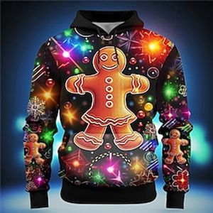 Graphic Merry Christmas Gingerbread Man Fashion Daily Basic Men's 3D Print Hoodie Pullover Sports Outdoor Holiday Vacation Hoodies Orange Hooded Print Front Pocket Spring   Fall Designer Lightinthebox