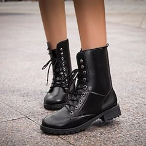 Women's Boots Combat Boots Booties Ankle Boots Winter Block Heel Round Toe PU Leather Lace-up Black miniinthebox