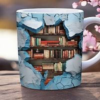 3D Bookshelf Coffee Mug, Easter Decorations Ceramic Mug, Creative Space Design Multi-Purpose Mugs, Book Lover Mug Birthday Gifts Coffee Mugs for Library Office Lightinthebox