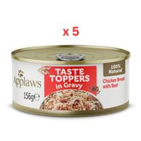 Applaws Taste Toppers in Gravy Chicken with Beef Wet Dog Food 156g Tin Pack Of 5