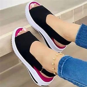 Women's Sandals Wedge Sandals Plus Size Outdoor Daily Wedge Heel Peep Toe Sporty Casual Canvas Magic Tape Solid Color Black Pink Red miniinthebox