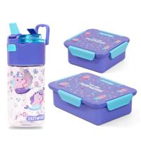 Eazy Kids Lunch Box Set And Tritan Water Bottle With Snack Box Mermaid - Purple 450Ml