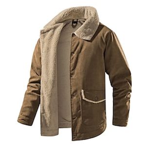 Men's Corduroy Jacket Sport Coat Outdoor Camping  Hiking Waterproof Windbreaker Button Pocket Fall Winter Plain Fashion Streetwear Lapel Regular Black Brown Army Green Jacket Lightinthebox