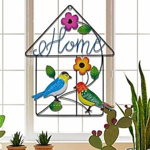 Bird Metal Wall Decor Welcome Sign, 13 Bird Flower Wall Art Front Door Outdoor Decorations, Hanging for Home Garden Yard Fence Backyard Spring Decor miniinthebox