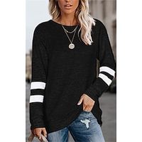 Women's T shirt Tee Cotton Plain Black Pink Blue Long Sleeve Casual Fashion Round Neck Regular Fit Spring   Fall Lightinthebox - thumbnail