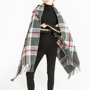 Women Plaid Hood Hat Scarves Shawls