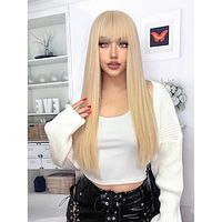 Synthetic heat resistant wigs blonde long straight hair wigs with bangs 26 Inch fashion wig daily used beginner friendly Lightinthebox - thumbnail