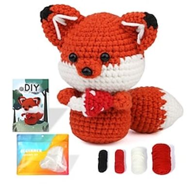 Crochet Kit for Beginners, Beginner Crochet Starter Kit with Video Tutorials, Beginner Crochet Kit for Adults Kids, Knitting Kit for Beginners  The Same Handmade Diy Crochet Wool Woven Red Fox Doll Material Bag Lightinthebox