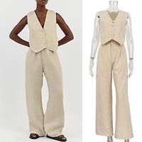 Set with Linen Vest Wide Leg Pants Trousers Women's Retro Vintage 1980s Outfits Casual Daily Spring Summer Beach Cozy Lightinthebox - thumbnail