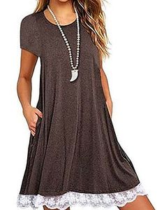 Round Neck Patch Pocket Patchwork Shift Dress