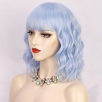 Bob Wavy Wig with Bangs for Women Shoulder Length Light Blue Wavy Wigs Synthetic Heat Resistant Fiber Hair for Daily Party Cosplay Lightinthebox - thumbnail