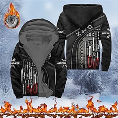 Men's Full Zip Hoodie Jacket Black Brown Hooded Graphic Prints Zipper Print Sports  Outdoor Daily Sports 3D Print Fleece Streetwear Designer Casual Winter Clothing Apparel Repair Tools Hoodies Lightinthebox