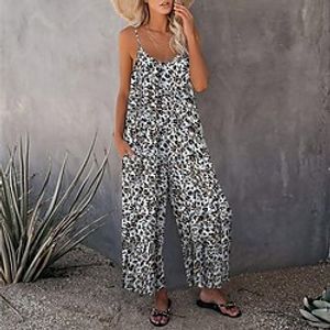 Women's Jumpsuit Backless Print Floral V Neck Casual Holiday Weekend Regular Fit Spaghetti Strap Light gray Brown Gray S M L Spring miniinthebox